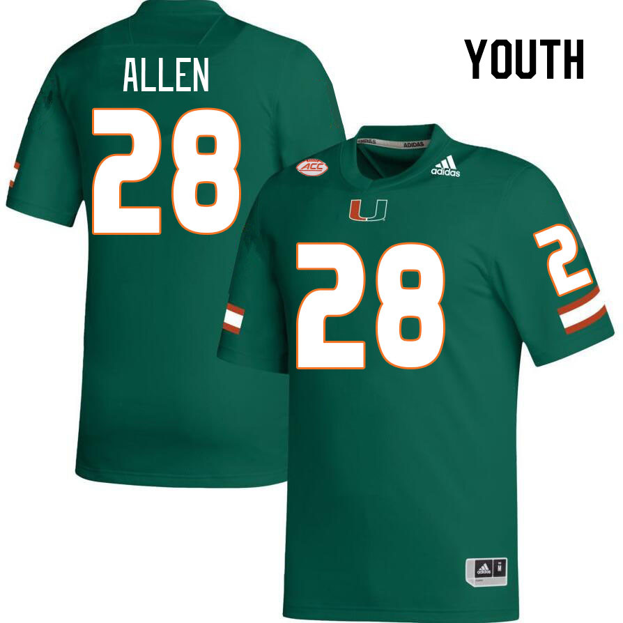 Youth #28 Ajay Allen Miami Hurricanes College Football Jerseys Stitched Sale-Green